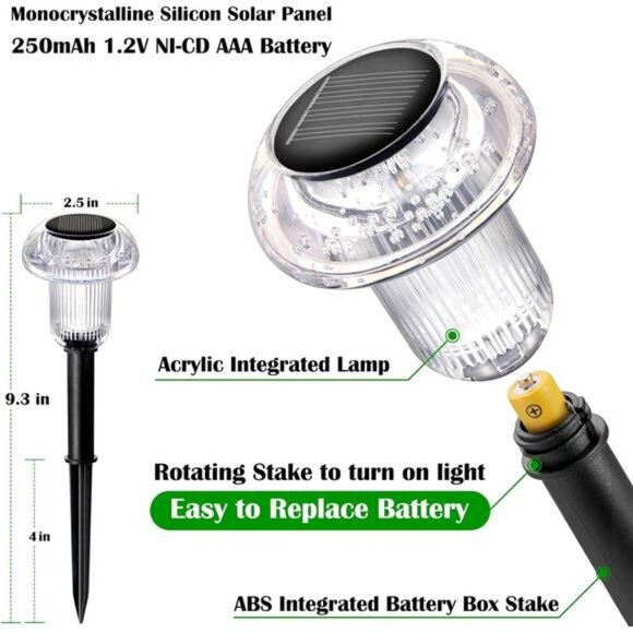 Solar Lights Outdoor Pathway Lights 8 Pack LED Waterproof Color Changing - Picture 2 of 7